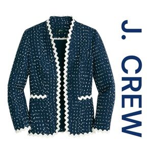 J. CREW Going-Out Blazer in Navy Spotted Tweed, Size 8.